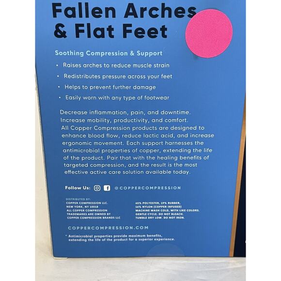 Copper Compression Arch Supports Plantar Fasciitis Foot Relief – New in Box - Picture 3 of 6